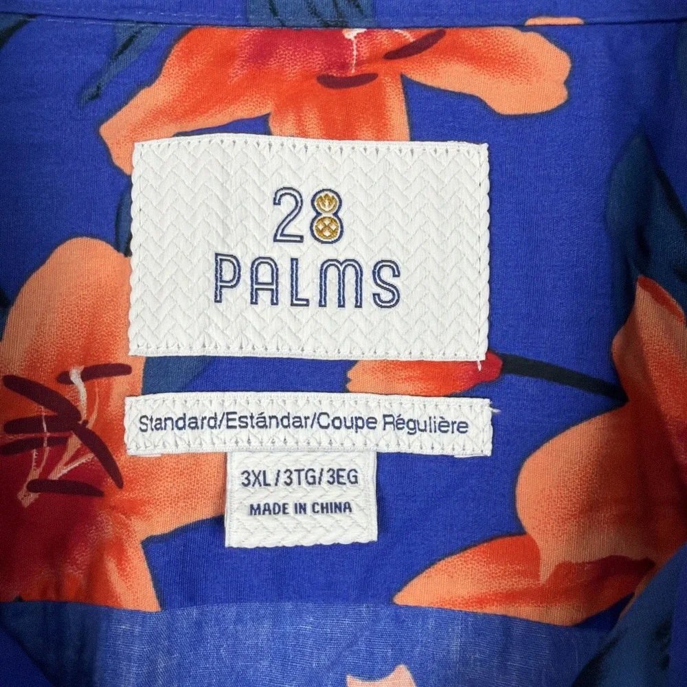 28 Palms Hawaiian Button Up Shirt Mens 3XL Blue Tropical Resort Casual Travel